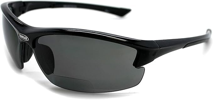 Renegade Patented Bifocal Polarized Reader Half Rim Men's Fishing Sunglasses 100% UV Protection with Microfiber Bag (Black Frame, Grey Lens - 613649, Bifocal +2.50)