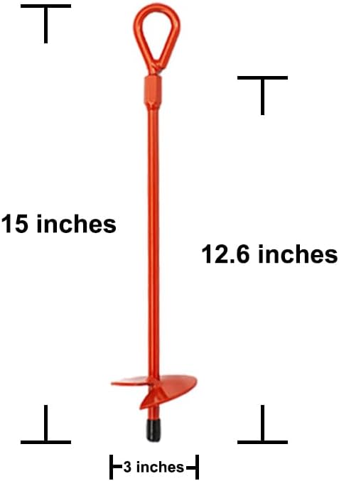 MAXCCINO 6 Pack 15" Ground Anchors Screw in with Drill, Heavy Duty 3" Wide Helix Spiral Earth Anchors for Camping, Tents, Sheds, Swing Sets, Car Ports, Canopies, Shelters, High Wind Trampoline Anchors