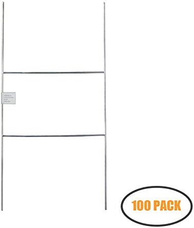 100 Pack H Frame Wire Stakes 20 x10 inch 9 Gauge Galvanized Wire -Yard Sign Stakes Fit for 4mm, 5mm Corrugated Signs, Heavy Duty Metal Step Stakes
