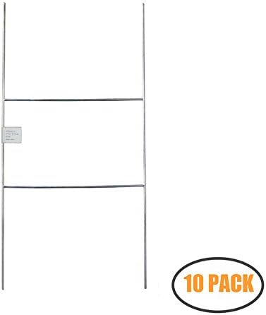 10 Pack H Frame Wire Stakes 20 x10 inch 9 Gauge Galvanized Wire -Yard Sign Stakes Fit for 4mm, 5mm Corrugated Signs, Heavy Duty Metal Step Stakes