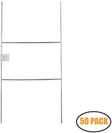 50 Pack H Frame Wire Stakes 20 x10 inch 9 Gauge Galvanized Wire -Yard Sign Stakes Fit for 4mm, 5mm Corrugated Signs, Heavy Duty Metal Step Stakes