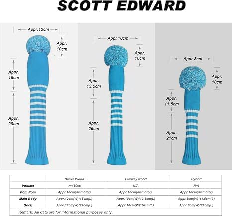 Scott Edward Golf Headcover Set of 5 PCS, Driver Wood Cover *1, Fairway Wood Cover *2, Hybrid Cover * 2, with Rotating Number Tags