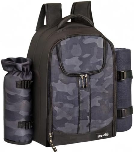 Hap Tim Picnic Backpack for 2 Person with Insulated Cooler Compartment,Wine Holder,Fleece Blanket,Cutlery Set, Engagement Gifts for Couples, Dark Grey（3065-DG）