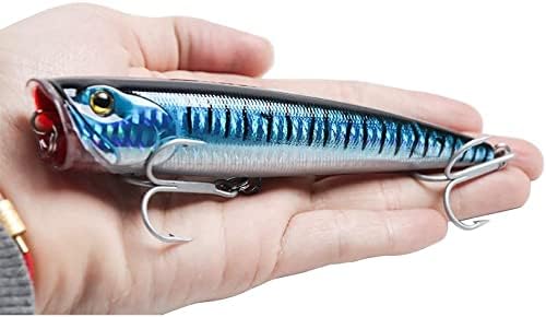 Dr.Fish Popper Saltwater Fishing Lures, 4/5.5 Inches GT Popper VMC Treble Hooks Surf Fishing Lures for Bass Striper Pike Salmon Offshore
