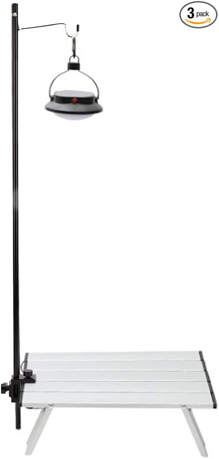 Fdit Portable Camping Light Holder, Black Aluminum Alloy Folding Light Bracket Stand Outdoor Camping Table Lamp Pole with Hook