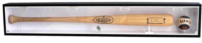 DisplayGifts Baseball Bat Display Case Rack Cabinet Holder Wall Mount, 98% UV Protection Acrylic Door, Lock, Can Hang Vertical or Horizontal (Black Frame, White Interior)