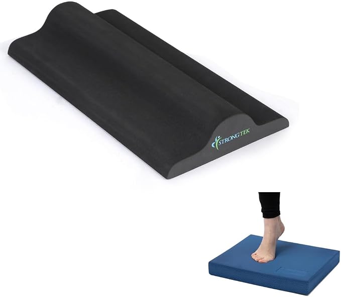 StrongTek Balance Pad and Plantar Fasciitis Stretcher Set – High-Density Foam Exercise Pad & Foot Stretching Block for Balance Training, Physical Therapy, and Foot Pain Relief