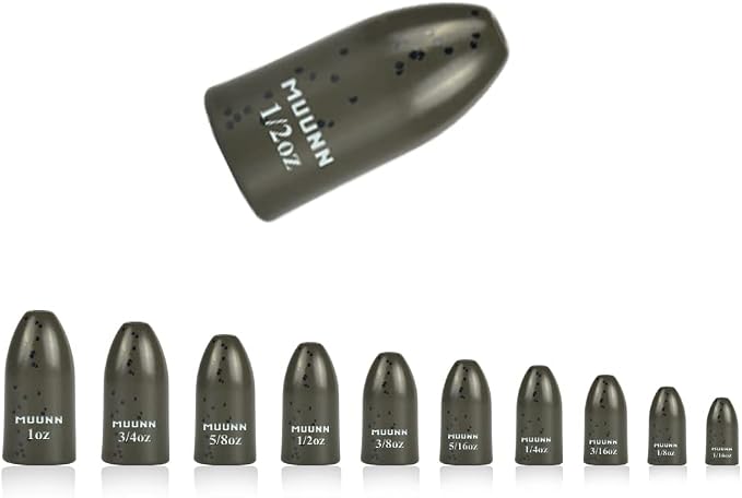 10pcs Tungsten Worm Weights, More Sensitive Tungsten Fishing Weights Sinker for Bass Fishing, 1/16oz to 1 oz
