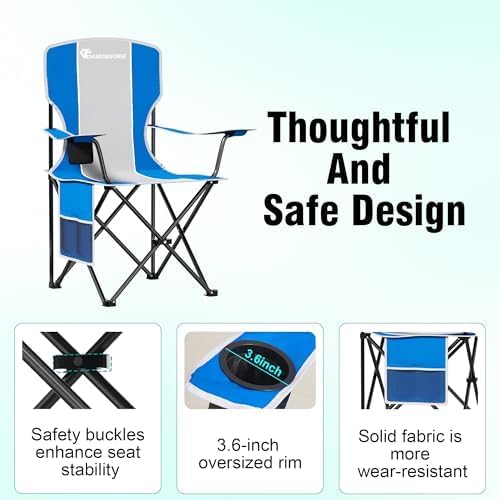 Camping Chair, 300 LBS High Back Sturdy Lawn Chairs Folding (Blue Gray) | Portable Outdoor Folding Camping Chair for Adults, with Cup Holder for Picnic, Lawn, Beach, Fishing and Sports