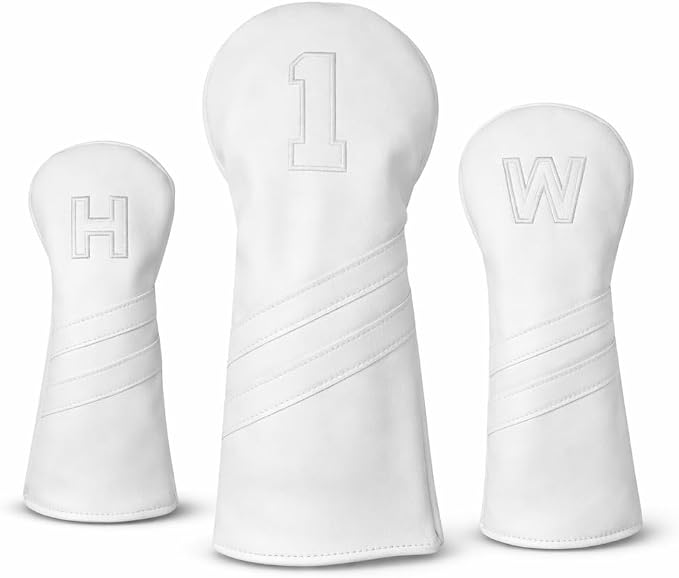 Leather Golf Headcovers Set of 3 – Driver (1), Fairway Wood (W) & Hybrid (H) – Premium Retro PU Leather Golf Club Head Covers – Fits 460cc – Detroit Golf Co.