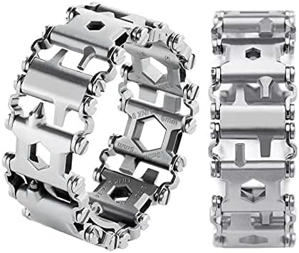 Multitool Bracelet 29 in 1 Tools Bracelet for Men and Women, Stainless Steel Multi-Functional Tool, Utility Wrist Survival Band for Sailing Travel Camping Hiking-Silver