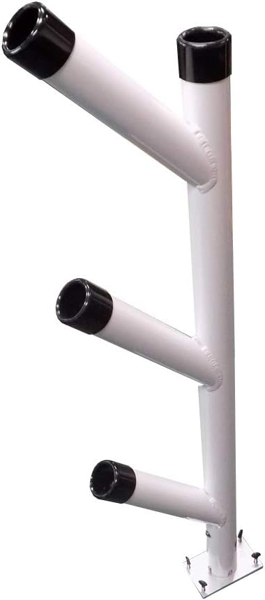 Bert's Custom Tackle Tournament Series Swivel 3-Rod Tree - 36" Tall Boat Trolling Rack with 4-Way Locking Rotation & Top Net Holder - Heavy-Duty Aluminum Track Mount