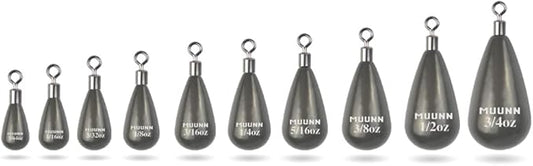 10 Pack Tungsten Free Rig Weights, Tear Drop Fishing Sinkers with Round Eye for Finesse Bass Fishing
