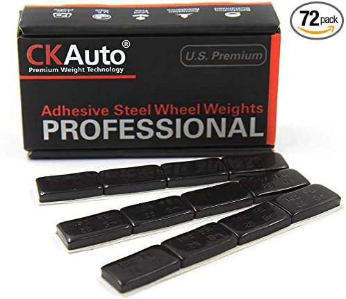 CKAuto 1oz, Black, Adhesive Stick on Wheel Weights,EasyPeel Tape, 72 oz/Box, US Quality (72pcs)