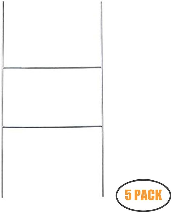 5 Pack H Frame Wire Stakes 20 x10 inch 9 Gauge Galvanized Wire -Yard Sign Stakes Fit for 4mm, 5mm Corrugated Signs, Heavy Duty Metal Step Stakes