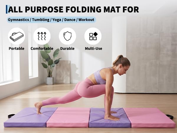 Gymnastics Mat, 6x2/3Ft 2-Inch Thick 4-Fold Exercise Floor Mat for Home Gym, Portable Yoga Mat for Pilates, Aerobics, Martial Arts & Training