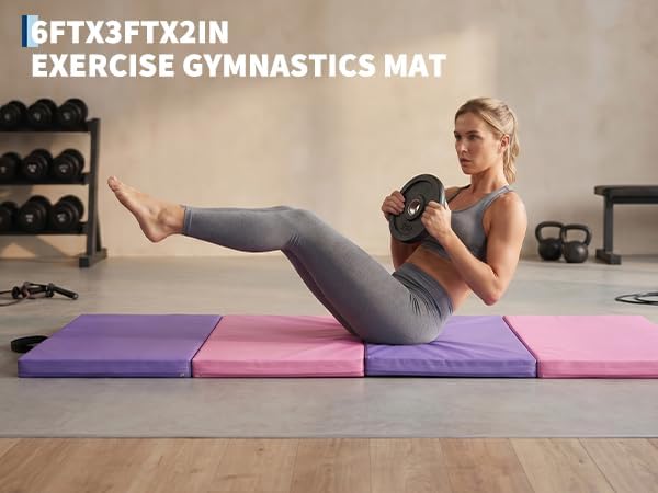 Gymnastics Mat, 6x2/3Ft 2-Inch Thick 4-Fold Exercise Floor Mat for Home Gym, Portable Yoga Mat for Pilates, Aerobics, Martial Arts & Training
