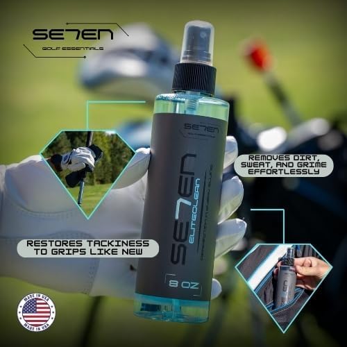 SE7EN EliteClean Golf Grip Cleaner Spray - Restores Tackiness & Control, Removes Sweat & Dirt, Golf Club Grip & Pickleball Paddle Cleaner, Safe for Sports Equipment, Includes Microfiber Towel (2 Pack)