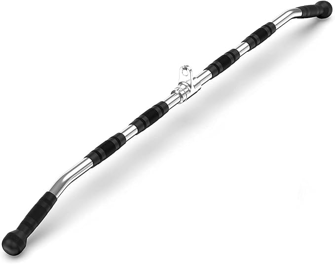 LAT Bar Cable Attachment with Rubber Handgrips, Deluxe Heavy Duty Solid Curl Bar Revolving Hanger Home Gym Cable Attachments