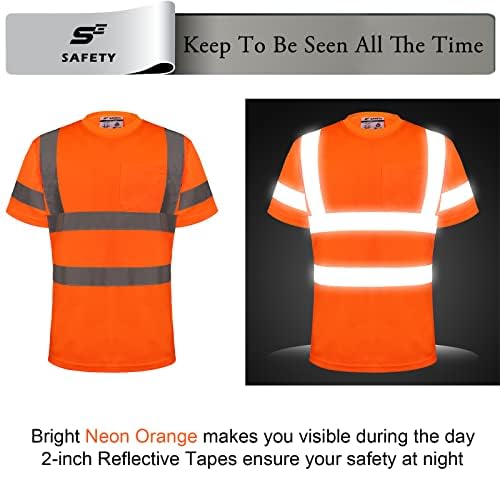 High Visibility Shirts for Men Class 3 Hi Vis Reflective Construction Shirts for Men with Pocket Safety T Shirt for Mens Work Shirt for Mens Short Sleeve Orange