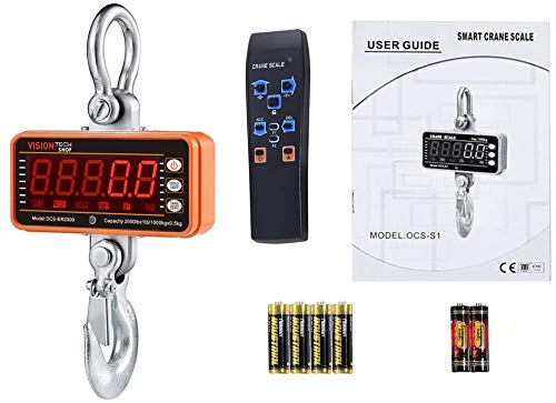 VisionTechShop Digital Crane Scale, DCS-ER 2000lb 1000kg Heavy Duty Compact Hanging Scale LED Display for Farm Factory
