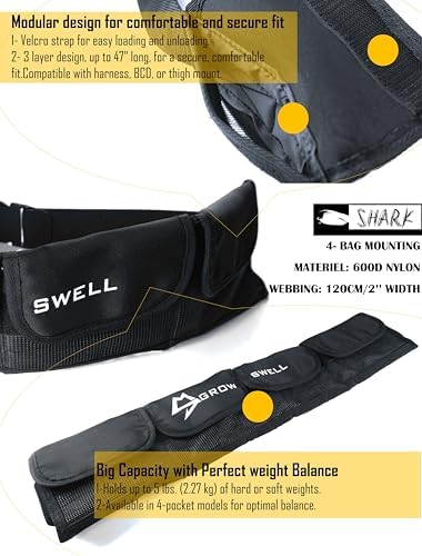 Scuba weight belt with 4 coated diving weights (Maximum 4.4lb/2kg for this set), quick release buckle & comfortable fit diving pocket weight belt,weight pouch belt fit for waist 32" to 52"