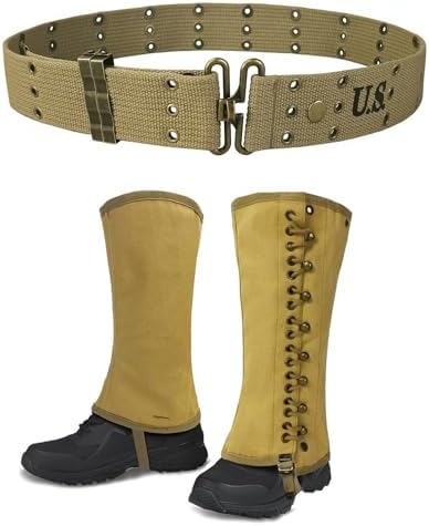 SUNRISING WW2 Gaiters for Men and WW2 US Army M36 Pistol Belt
