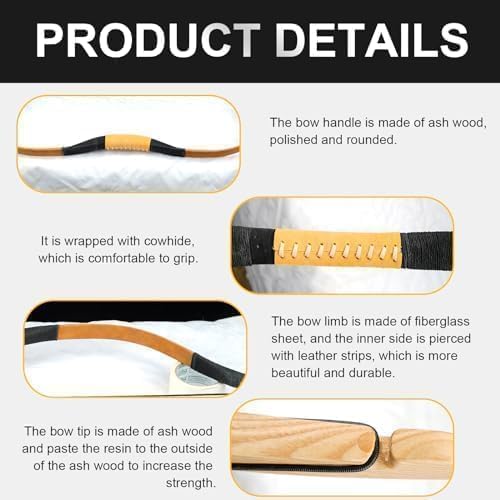 PMZ Archery Recurve Bow Set, 54" High-Performance Horse Bow for Hunting, Right Left Hand Traditional Turkish Bow for Youth Adults Beginners to Advanced Outdoor Practice & Hunting, 20-50 lbs