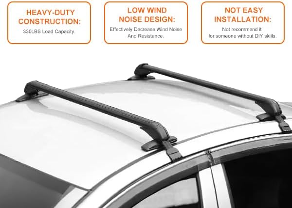 43inch Universal Car Roof Rack, Aluminum Car Roof Rack Cross Bars, Anti-Theft Lock, Adjustable Window Frame for Bike Kayak Cargo Luggage, 42.91-44.88 inch Distance Between Rain Grooves, 165LBS Load