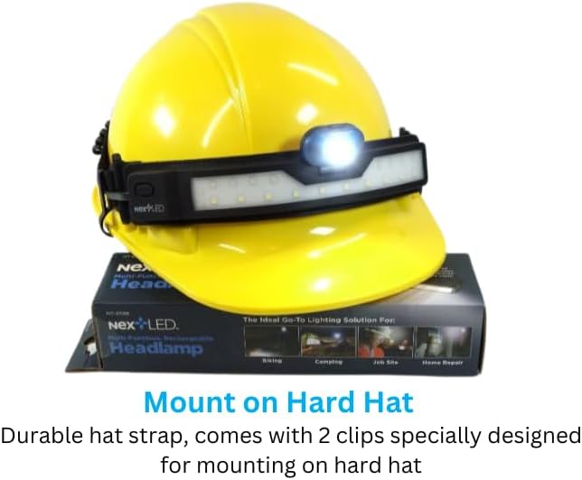 NextLED NT-6598 Multi-Function, Rechargeable Wide Beam Headlamp, Hard Hat Light/Spot/Safety, 3 Lights in 1, 500 Lumen, 210° Illumination, USB C Rechargeable Headlamp, Light Band Headlamp, IP-54