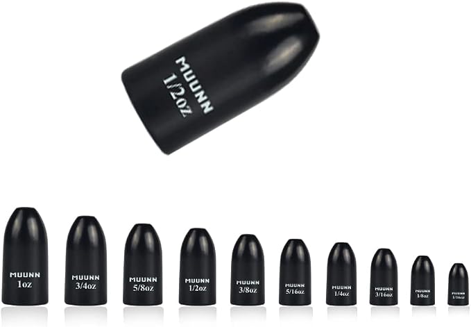 10pcs Tungsten Worm Weights, More Sensitive Tungsten Fishing Weights Sinker for Bass Fishing, 1/16oz to 1 oz