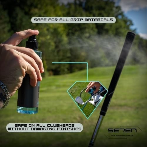 SE7EN EliteClean Golf Grip Cleaner Spray - Restores Tackiness & Control, Removes Sweat & Dirt, Golf Club Grip & Pickleball Paddle Cleaner, Safe for Sports Equipment, Includes Microfiber Towel (2 Pack)
