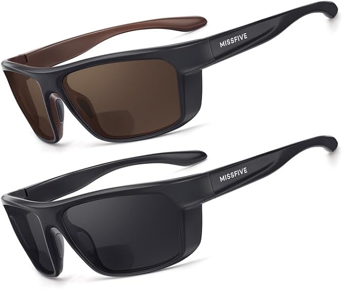 Missfive Premium Bifocal Reading Sunglasses Men Lightweight Wrap Around Design Sun Readers, UV Protection, TR90 Frame Sports/Outdoor/Driving, 3.0x