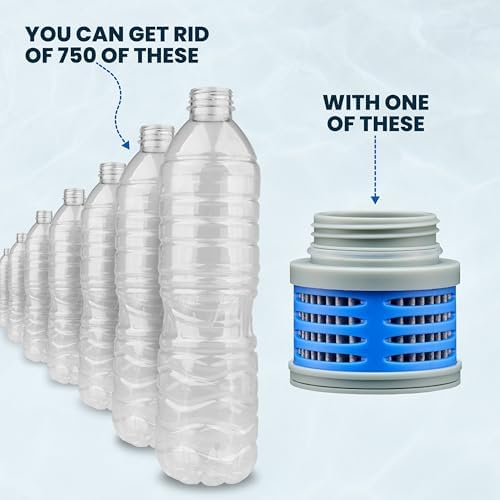 OKO Purification Water Bottle with Replacement Filter, Portable Water Purifier Bottle for Travel & On the Go, BPA Free Reusable Bottle, Long Lasting 100 Gallon Filter, 33.8 Oz
