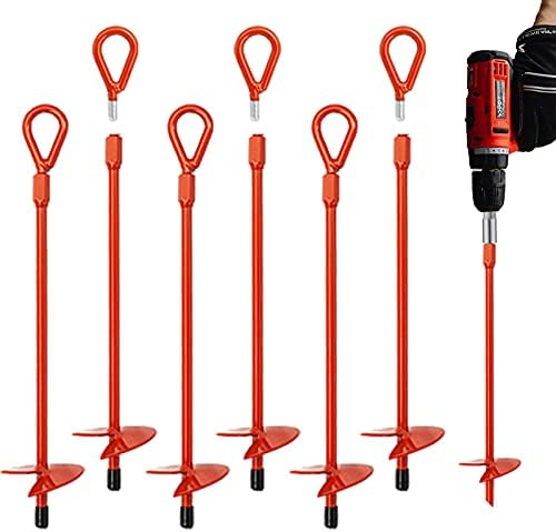 MAXCCINO 6 Pack 15" Ground Anchors Screw in with Drill, Heavy Duty 3" Wide Helix Spiral Earth Anchors for Camping, Tents, Sheds, Swing Sets, Car Ports, Canopies, Shelters, High Wind Trampoline Anchors