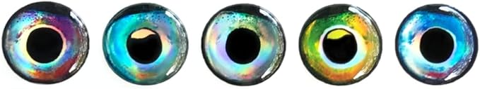 Brule 3-D Holographic Epoxy Fish Eyes (5mm-20mm) 60 Pack, Handpoured, Fishing Fly Tying Lures DIY Crafts