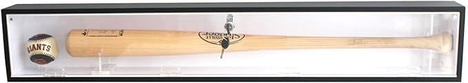DisplayGifts Baseball Bat Display Case Rack Cabinet Holder Wall Mount, 98% UV Protection Acrylic Door, Lock, Can Hang Vertical or Horizontal (Black Frame, White Interior)