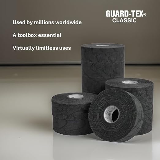 Guard-Tex® Black Finger Tape 1 inch - Self-Adhesive No Residue - 12 Rolls - 90ft Per Roll - 1080ft Total