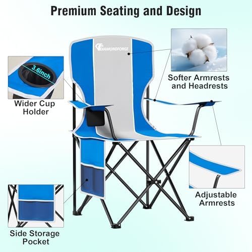 Camping Chair, 300 LBS High Back Sturdy Lawn Chairs Folding (Blue Gray) | Portable Outdoor Folding Camping Chair for Adults, with Cup Holder for Picnic, Lawn, Beach, Fishing and Sports
