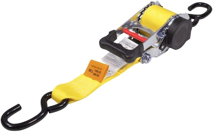 Mytee Products 8 Pk 2"x9.2' Bolt on Yellow Retractable Ratchet Straps for Cargo - Coated S Hook Auto Retract Ratchet Straps - Self Ratcheting Strap for Boat Tie Down to Trailer & Jet Ski, ATVs, Bikes