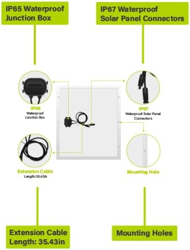Newpowa 50W 10BB Mono Solar Panel 50 Watts Monocrystalline Module with 3ft Connectors for RV,Boat,Home Off Grid System