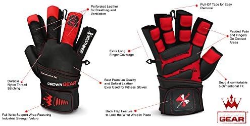 Weightlifting Gloves for Gym Fitness Crossfit Bodybuilding - Workout Gloves for Men & Women - Dominator Leather Crossfit Cross Training Gloves Wrist Strap Wrap - Best Weight Lifting Gloves with Wrist Support for Heavy Lifting - 1 Year Replacement Warranty