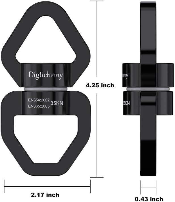 2 Pack Swing Swivel Hook, 35KN Aluminium Alloy Swing Swivel Heavy Duty, Swing Spinner For Children's Swing,Aerial Yoga,Web Tree Swing,Hanging Hammock Indoor Outdoor(Black with 4 Carabiners)