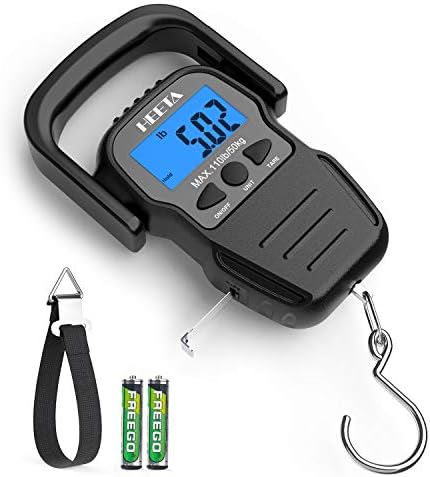 HEETA Fish Scale Up to 110lb/50kg, 2 AAA Batteries Included (Black) Bundled with Waterproof Dry Bags Backpack (Black 40L)