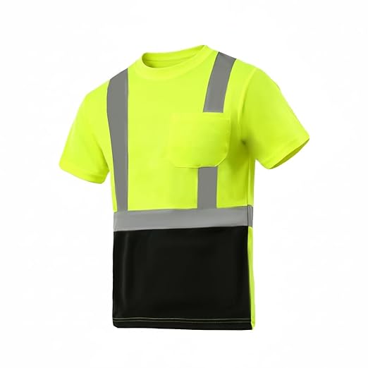 sesafety Hi Visibility Shirts for Men, Safety Shirts with Reflective Strips Class 2, Hi Vis Construction Work Shirt with Pocket Yellow 2XL