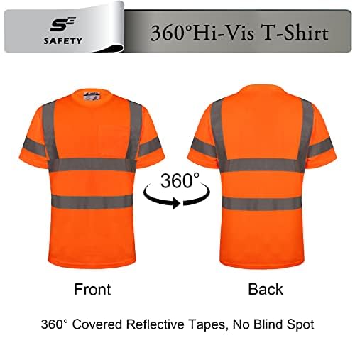 sesafety High Visibility Shirts for Men Class 3 Hi Vis Reflective Construction Shirts for Men with Pocket Safety T Shirt for Mens Work Shirt for Mens Short Sleeve Orange