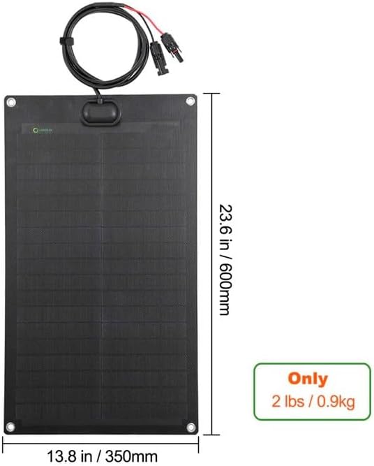 Lensunsolar 30W 12V ETFE Black Flexible Solar Panel, 23.6x13.8in, ETFE Black Thin, Slim Semi-Flexible PERC Mono High Efficiency Solar Cells 12 Volt for Battery Charge Marine RV Campers Boats Tent
