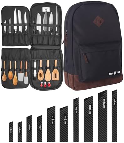 Chef Sac Chef Knife Leather Backpack with 10-Pack Knife Guards Included