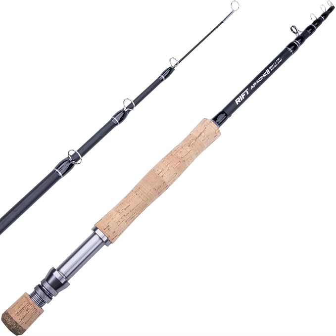 RIFT Apache II Fly Fishing Rod – Carbon Fiber Telescopic Fishing Rod – One-Piece Travel Fishing Rod – Fast Action Fly Rod with Aluminum Reel Seat, Stainless Guides, and Folding Hook Keeper