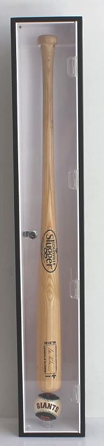 DisplayGifts Baseball Bat Display Case Rack Cabinet Holder Wall Mount, 98% UV Protection Acrylic Door, Lock, Can Hang Vertical or Horizontal (Black Frame, White Interior)